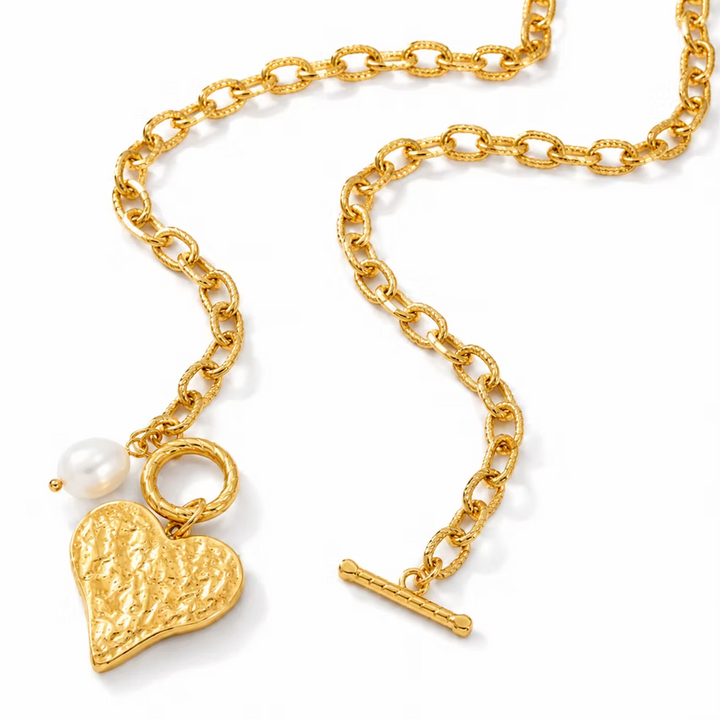 Heart and Pearl Statement Gold Necklace | Alysha James Jewelry