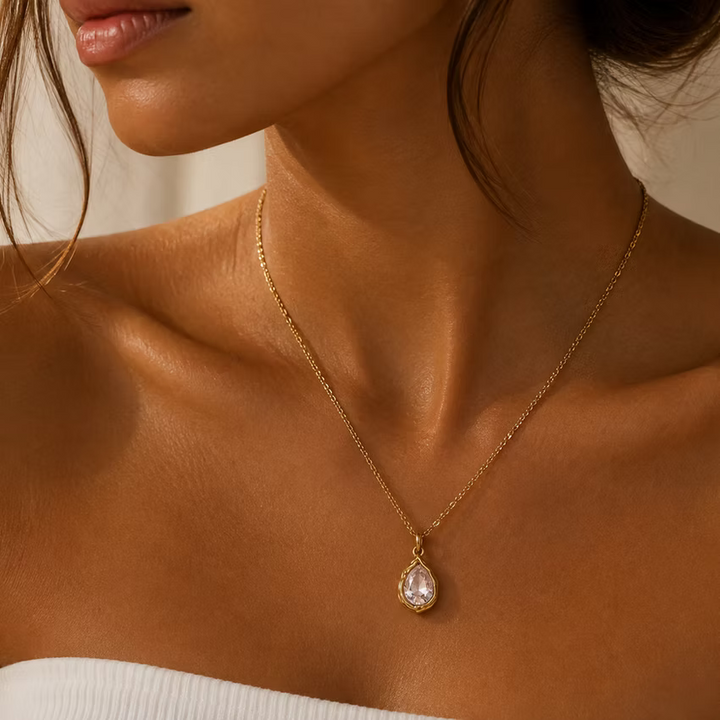 Crystal Teardrop Gold Necklace | Alysha James Jewelry