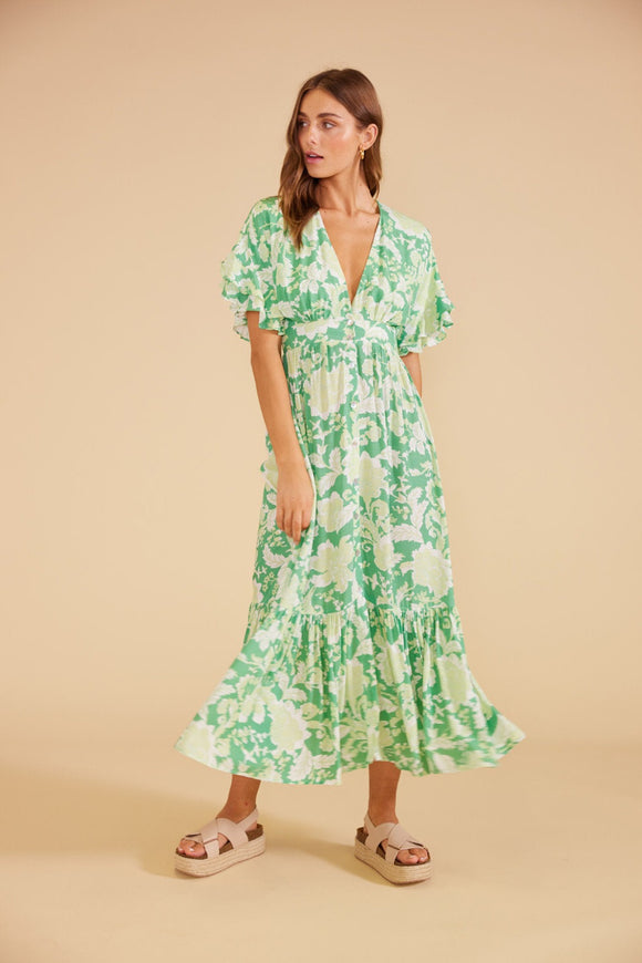 Felicia green midi dress by minkpink. Jolie folie boutique. Summer23