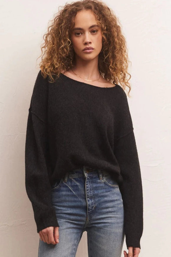 Everyday pullover sweater in heather black by z supply. Fall23. Jolie folie boutique