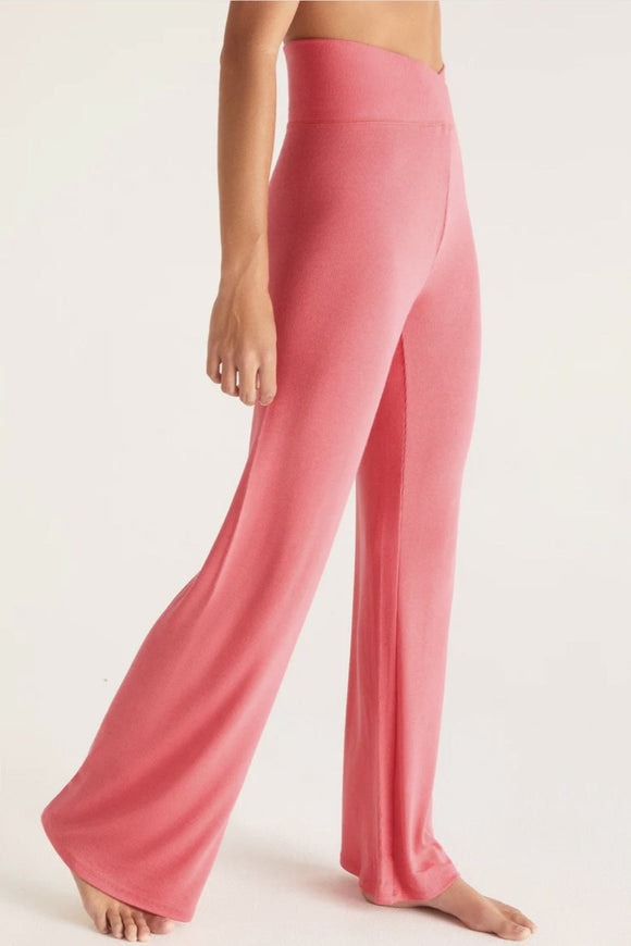 Crossover rib wide leg pants in watermelon color. By Z supply. Summer 23. Jolie Jolie boutique