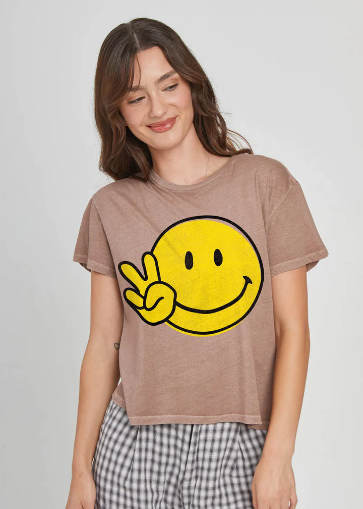 T-shirt graphique Smiley Face Girlfriend - Mauve | Girl Dangerous
