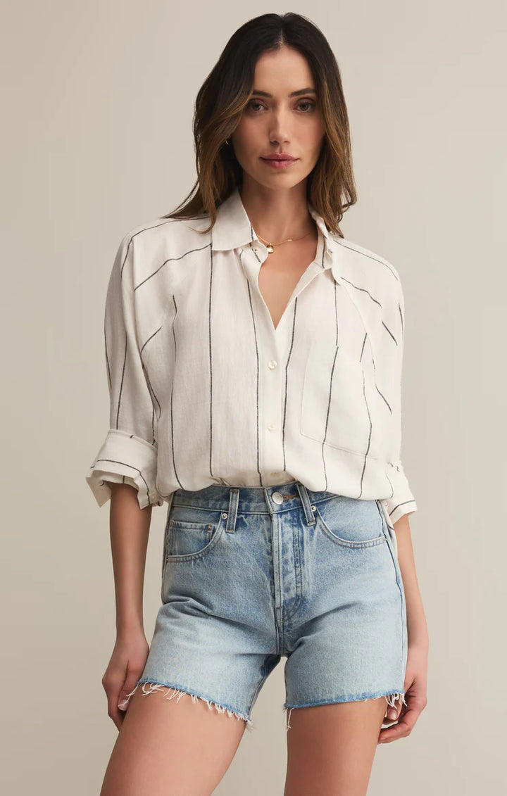 Perfect Linen Striped Top - White | Z Supply - Clearance