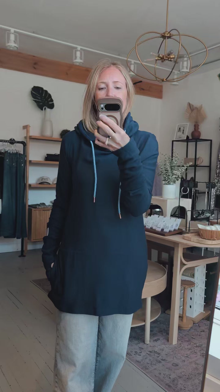 Navy Blue Hoodie Sweater | Pink Cement