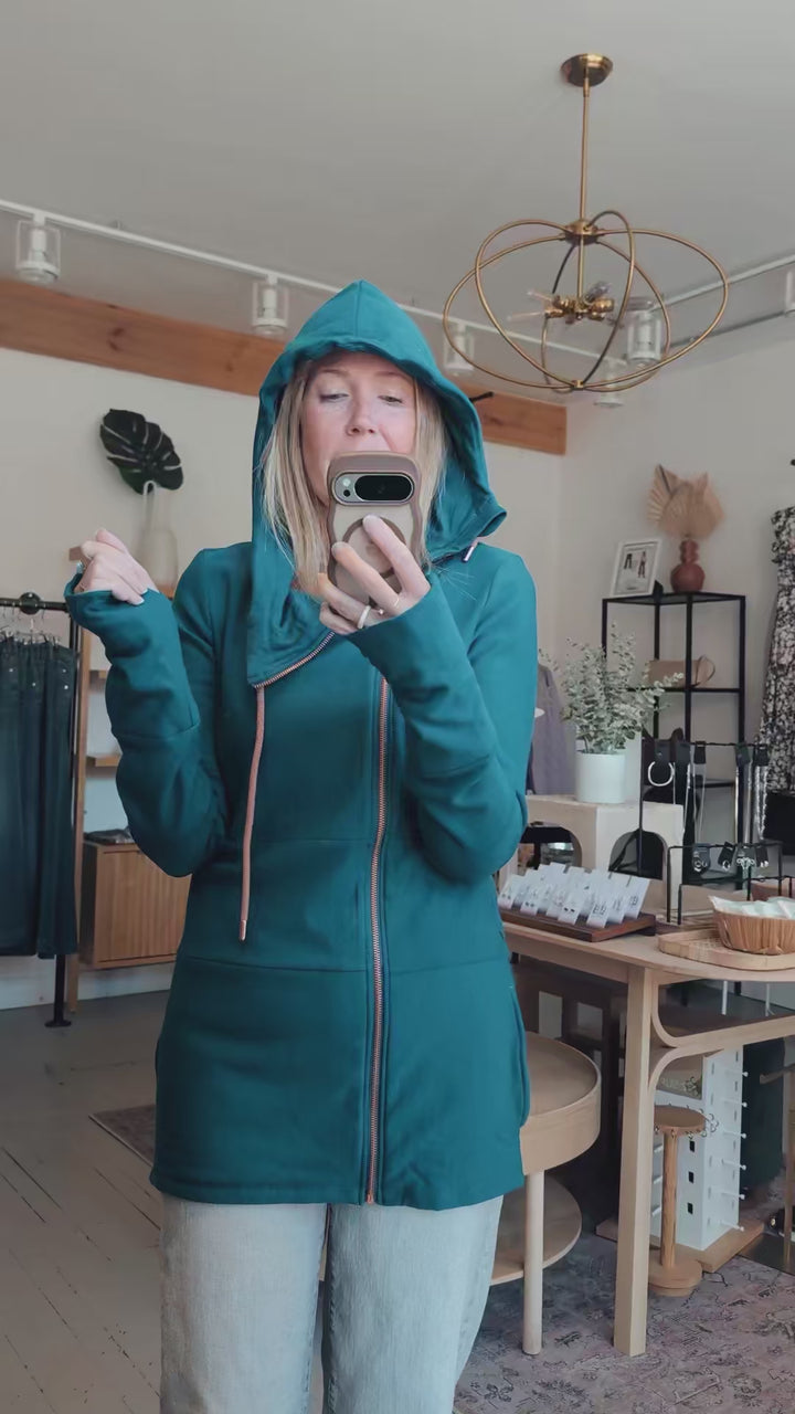 Full Zip Moroccan Blue Hoodie Sweater | Pink Cement
