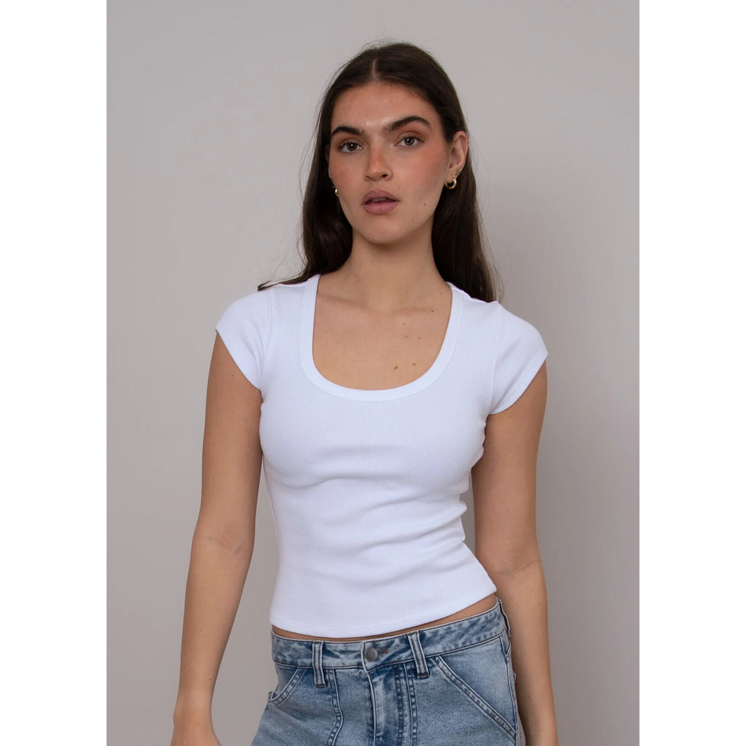 Kendra Scoop Neck Top - White | RD Style