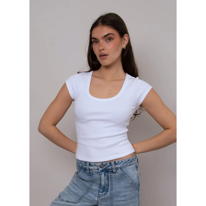 Kendra Scoop Neck Top - White | RD Style