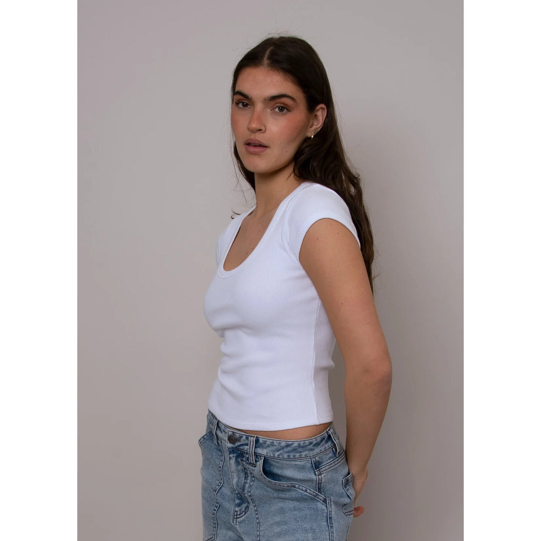 Kendra Scoop Neck Top - White | RD Style