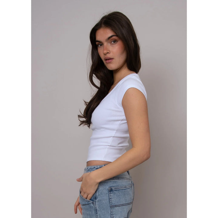 Kendra Scoop Neck Top - White | RD Style