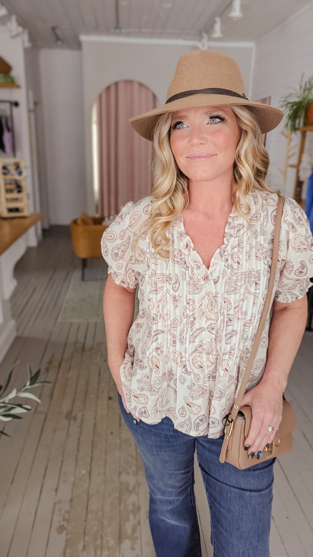 Ruffle Sleeve Paisley Blouse | Indi & Cold