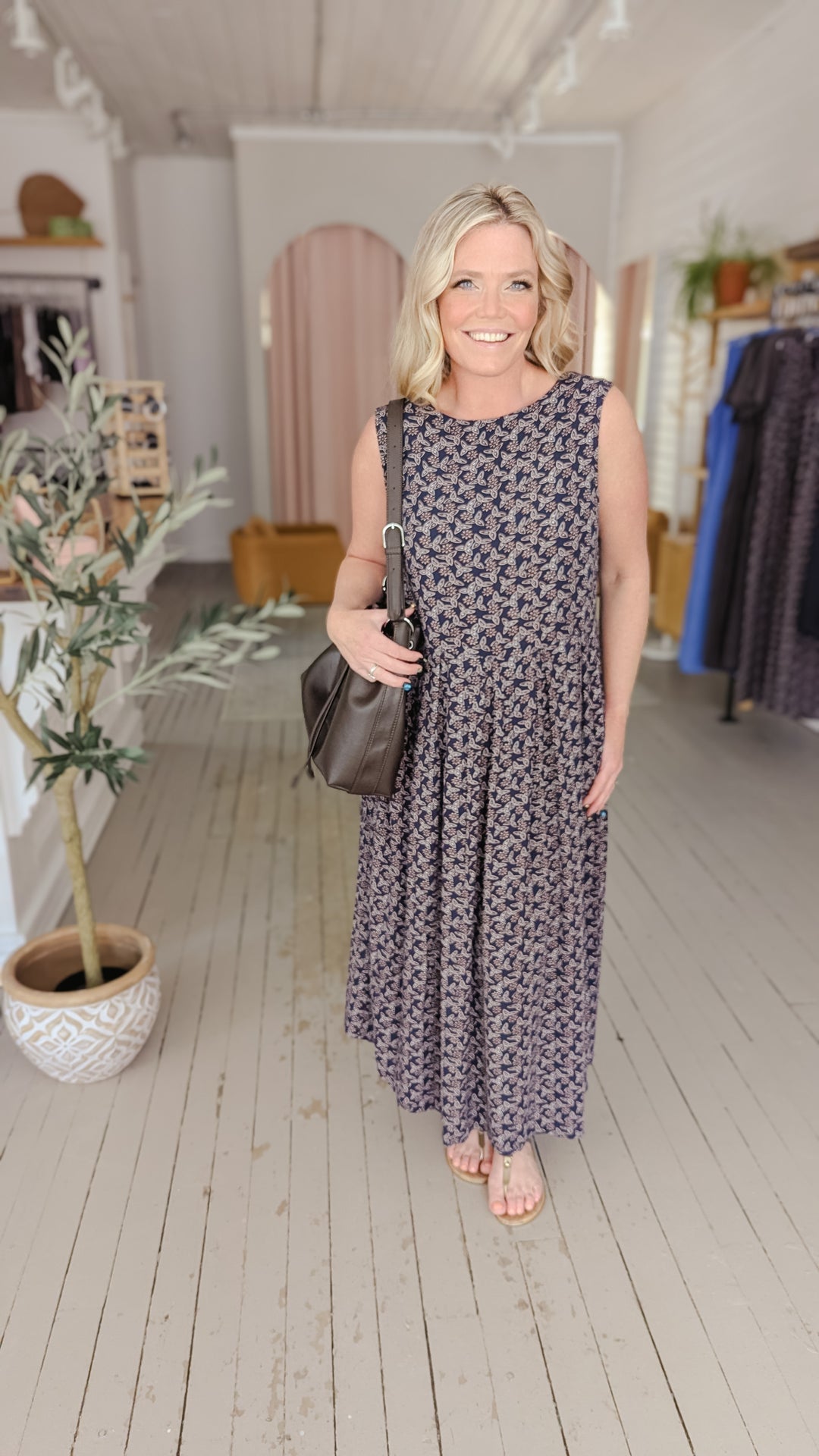 Reversible Navy Floral Block Print Dress | Indi & Cold