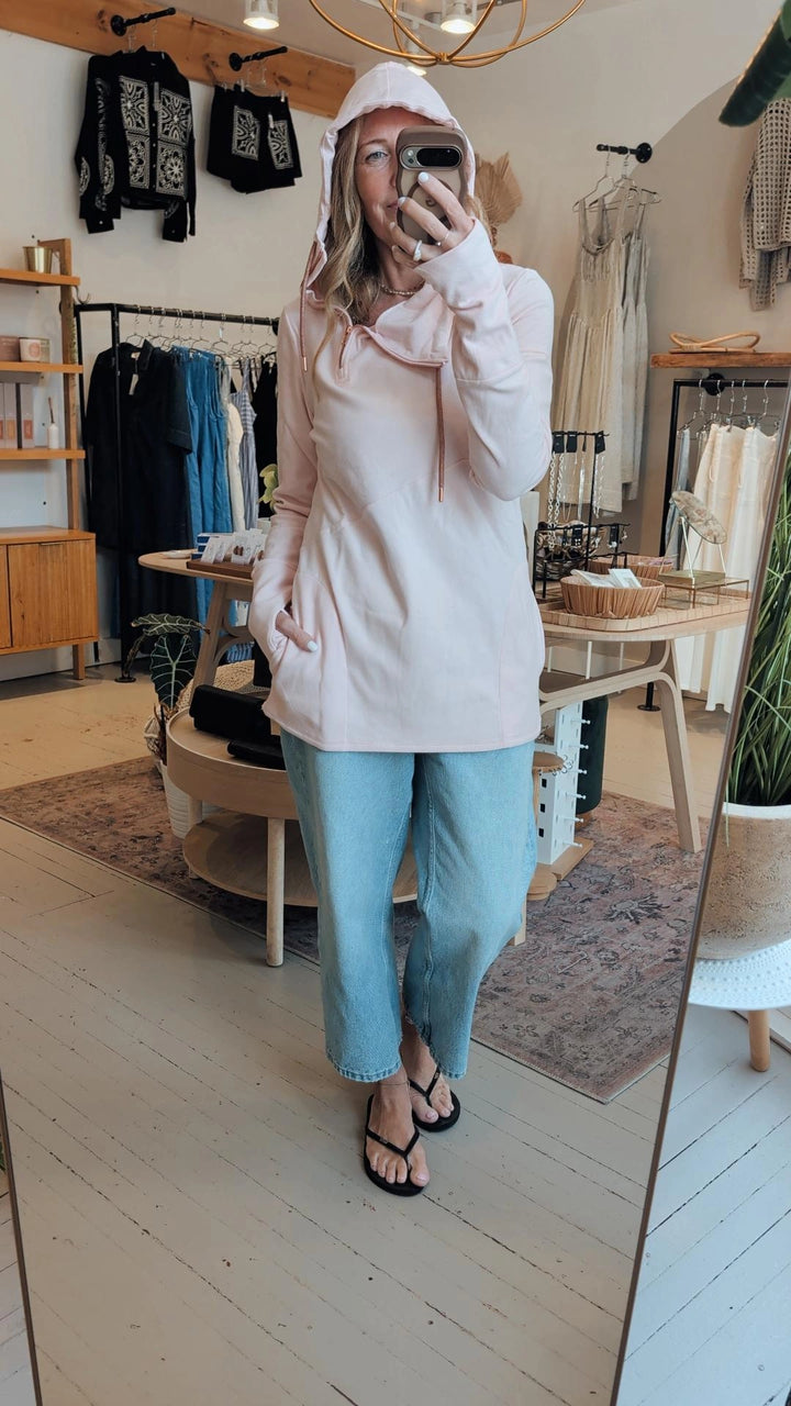 1/4 Zip Pastel Pink Hoodie Sweater | Pink Cement