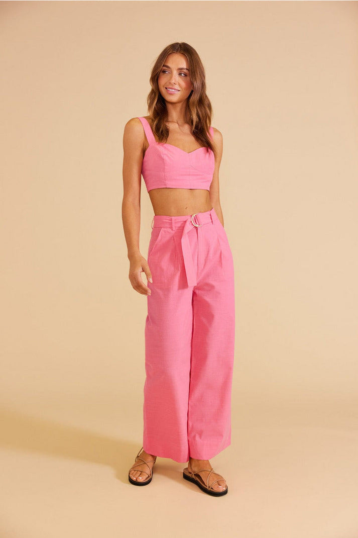 kalani belted pink pants by minkpink. Wide leg. Summer23. Jolie folie boutique
