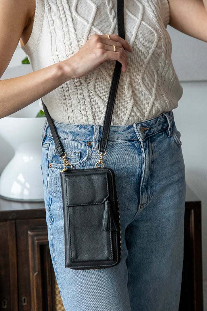 Three Fold Wallet Crossbody - Black | Risa Vancouver