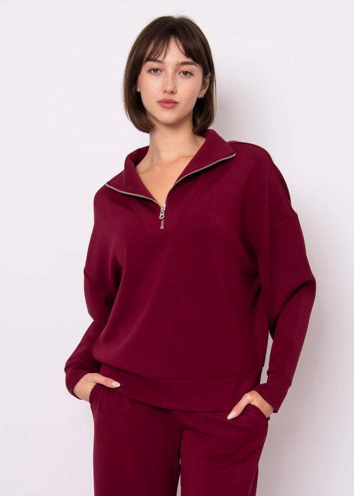 Seanni Soft Knit Half Zip Top - Oxblood | RD STYLE