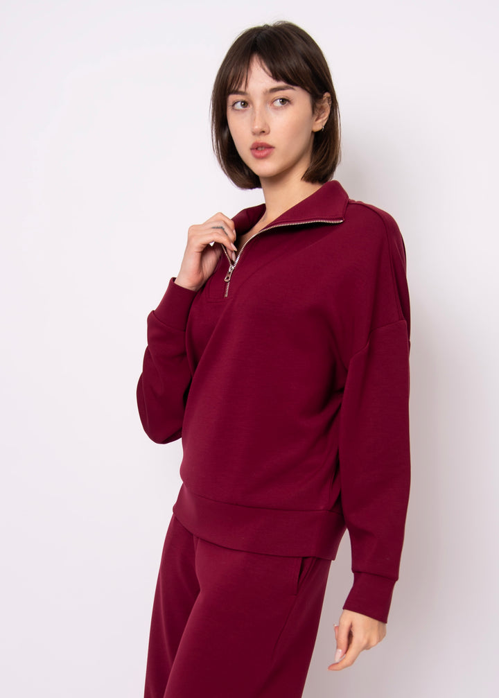 Seanni Soft Knit Half Zip Top - Oxblood | RD STYLE