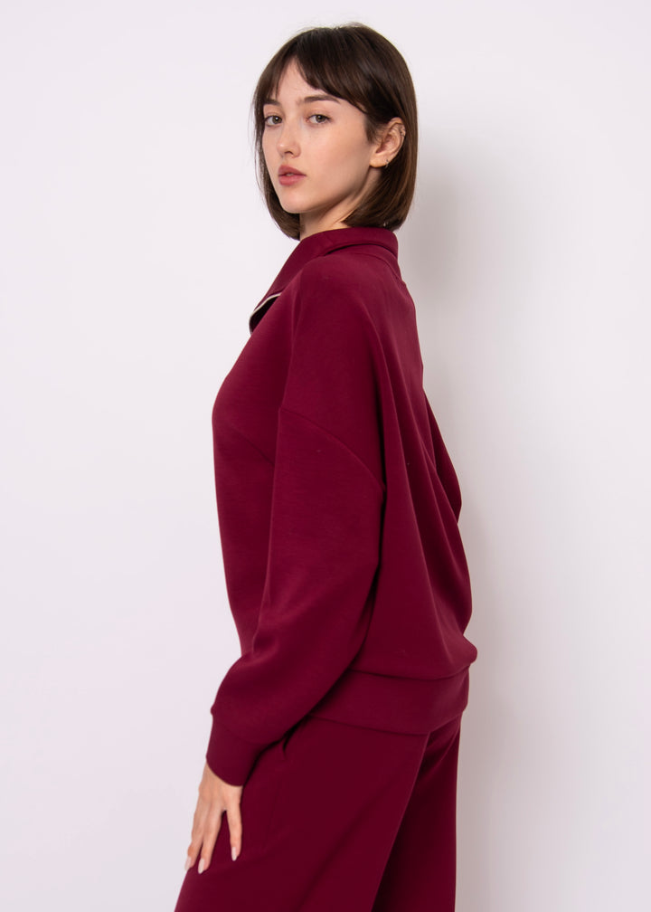 Seanni Soft Knit Half Zip Top - Oxblood | RD STYLE