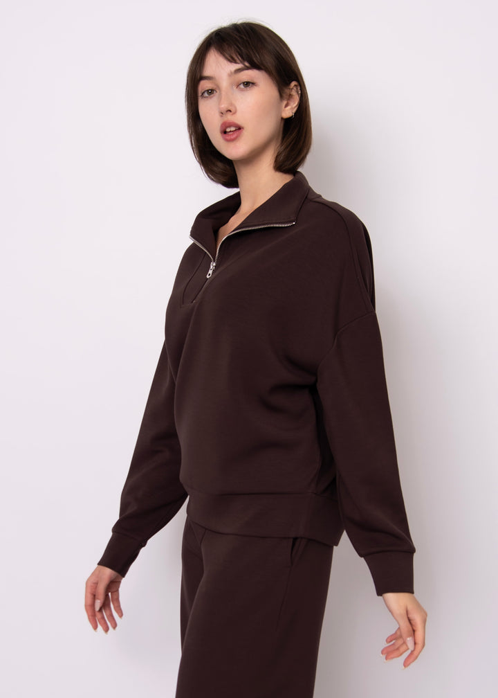 Seanni Soft Knit Half Zip Top - Brown | RD STYLE