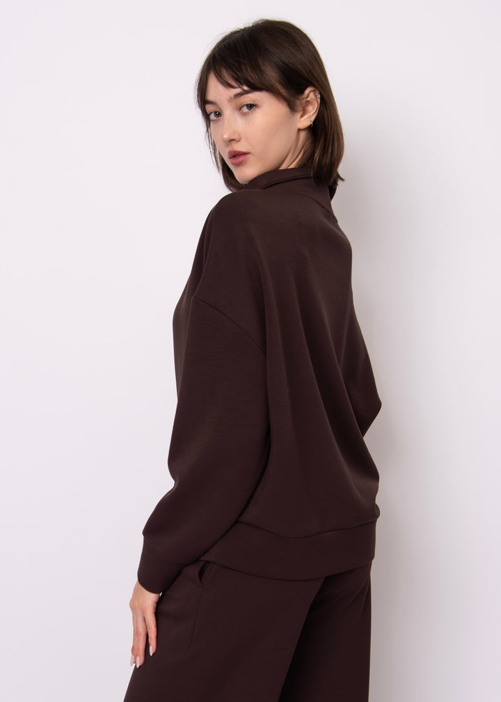 Seanni Soft Knit Half Zip Top - Brown | RD STYLE