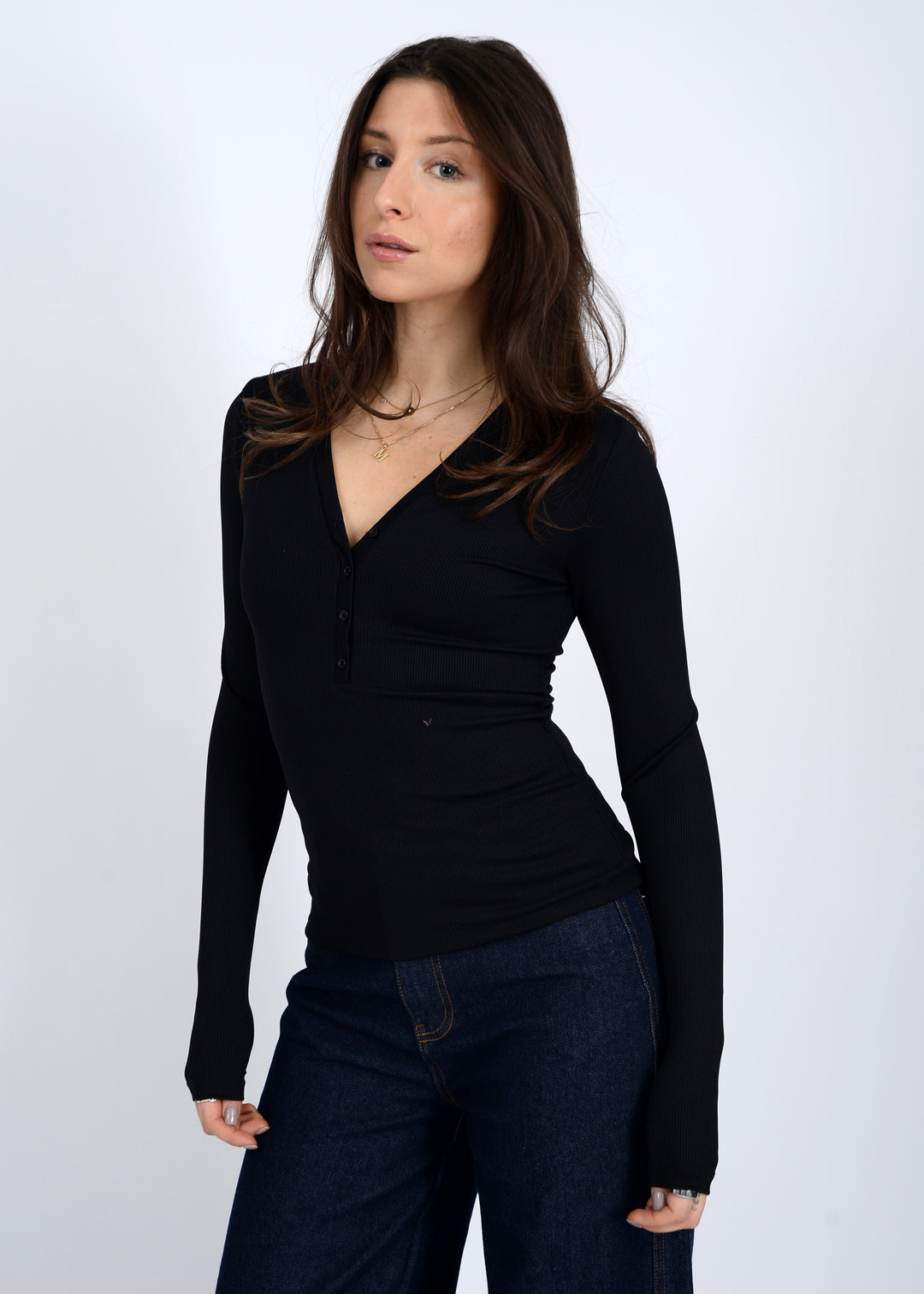 Haut Henley côtelé Helane Second Skin - Noir | RD STYLE