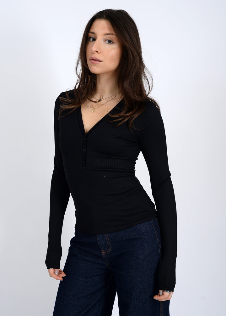 Haut Henley côtelé Helane Second Skin - Noir | RD STYLE
