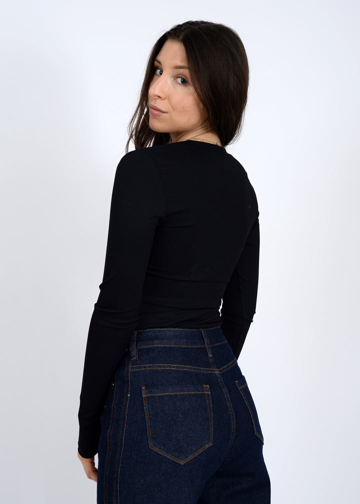 Haut Henley côtelé Helane Second Skin - Noir | RD STYLE