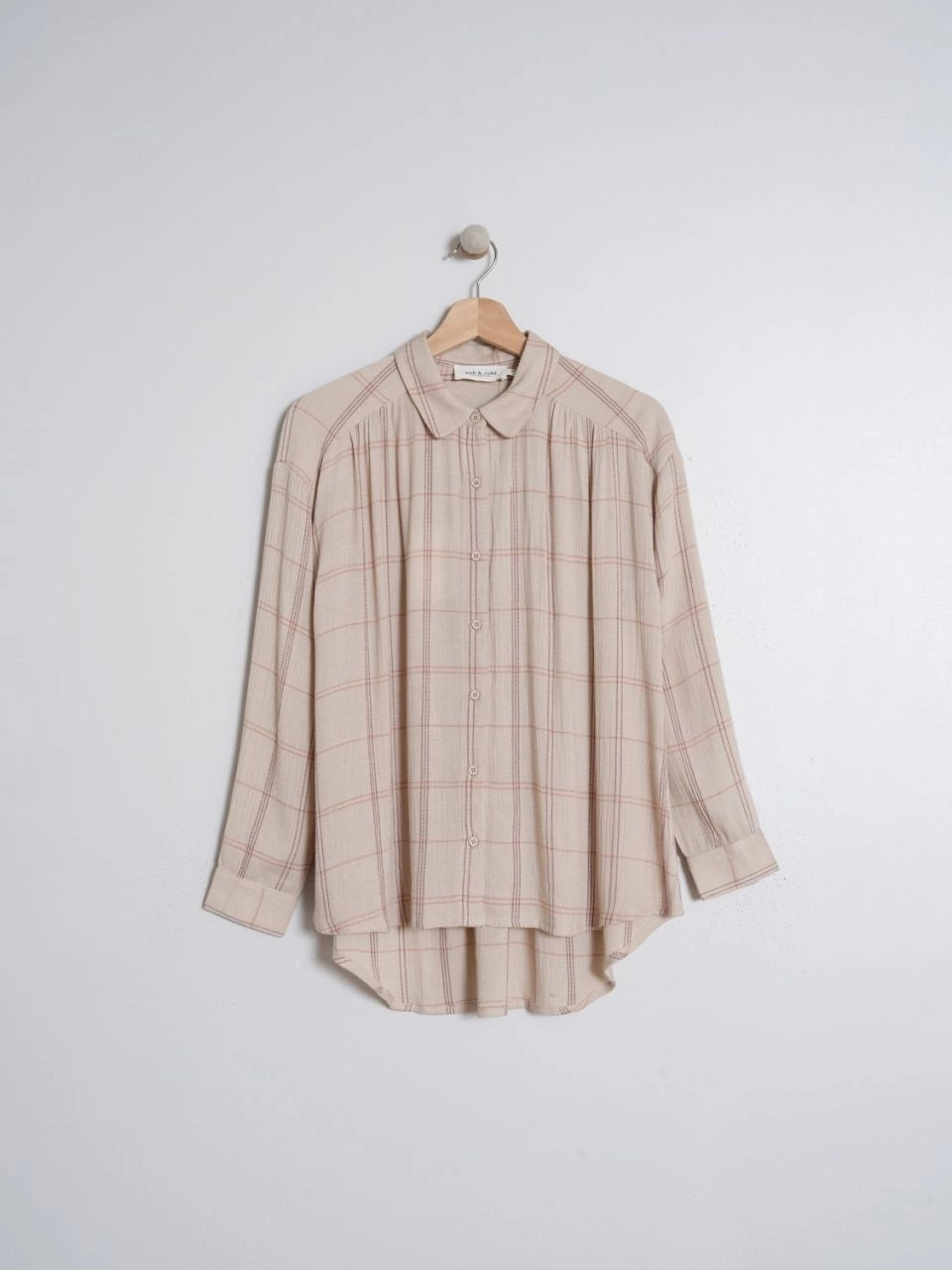 Flowy Checkered Blouse - Ecru | Indi & Cold - Clearance