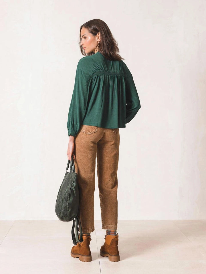 Gathered Detail Blouse - Forest Green | Indi & Cold - Clearance