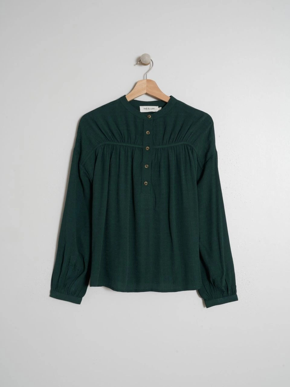 Gathered Detail Blouse - Forest Green | Indi & Cold - Clearance