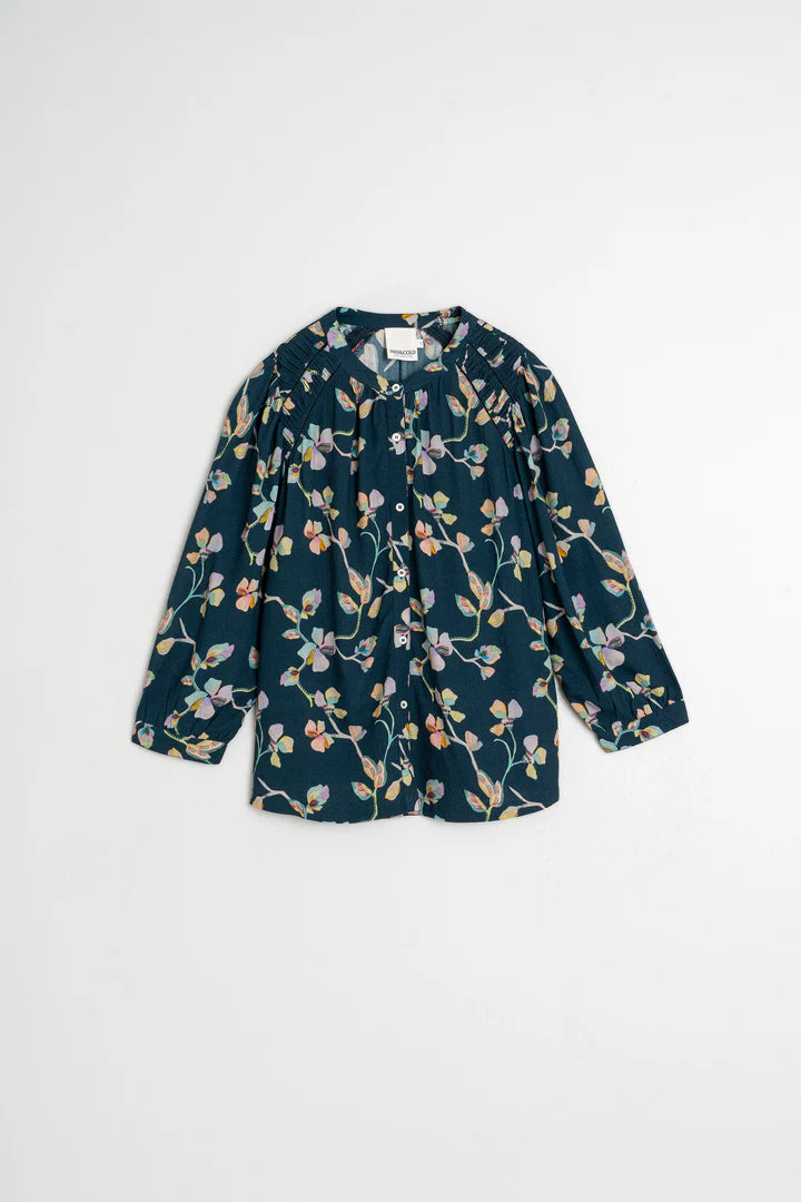Ruched Navy Floral Blouse | Indi & Cold