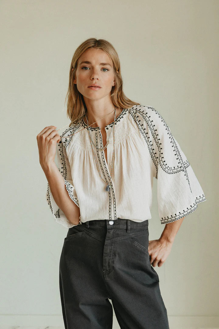 Embroidered Bell Sleeve Blouse | Indi & Cold