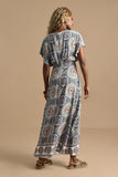 Printed V-neck Maxi Dress - Blue Adele | Molly Bracken
