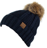 Solid Ribbed Beanie with Pompom - Navy | CC Beanie - Clearance
