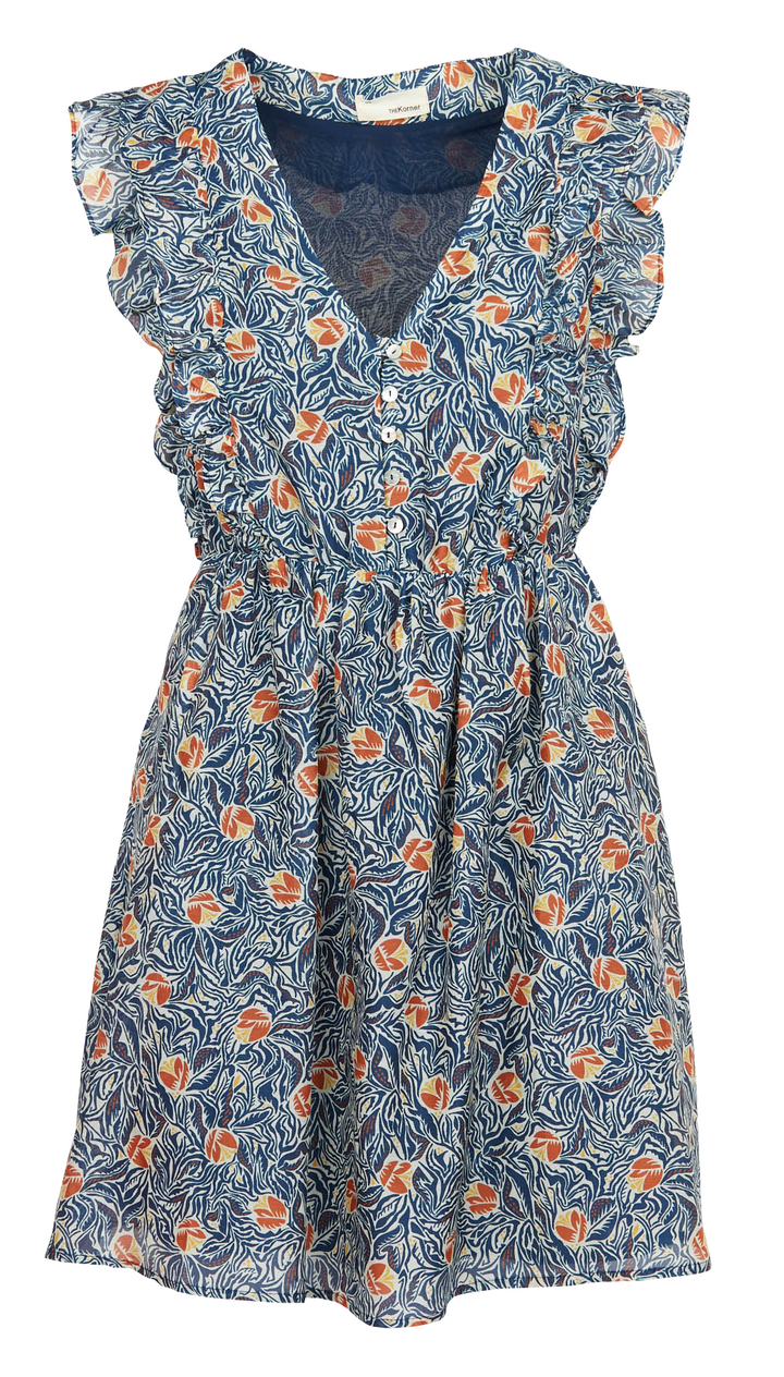 Blue Short Printed Cotton Dress | The Korner - Clearance