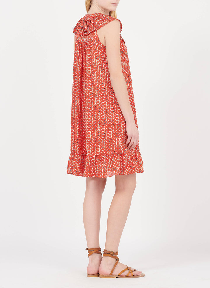 Red Short Printed Dress | The Korner - Clearance