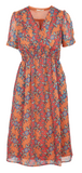 Robe courte en crêpe orange à col en V et imprimé floral | Le Korner