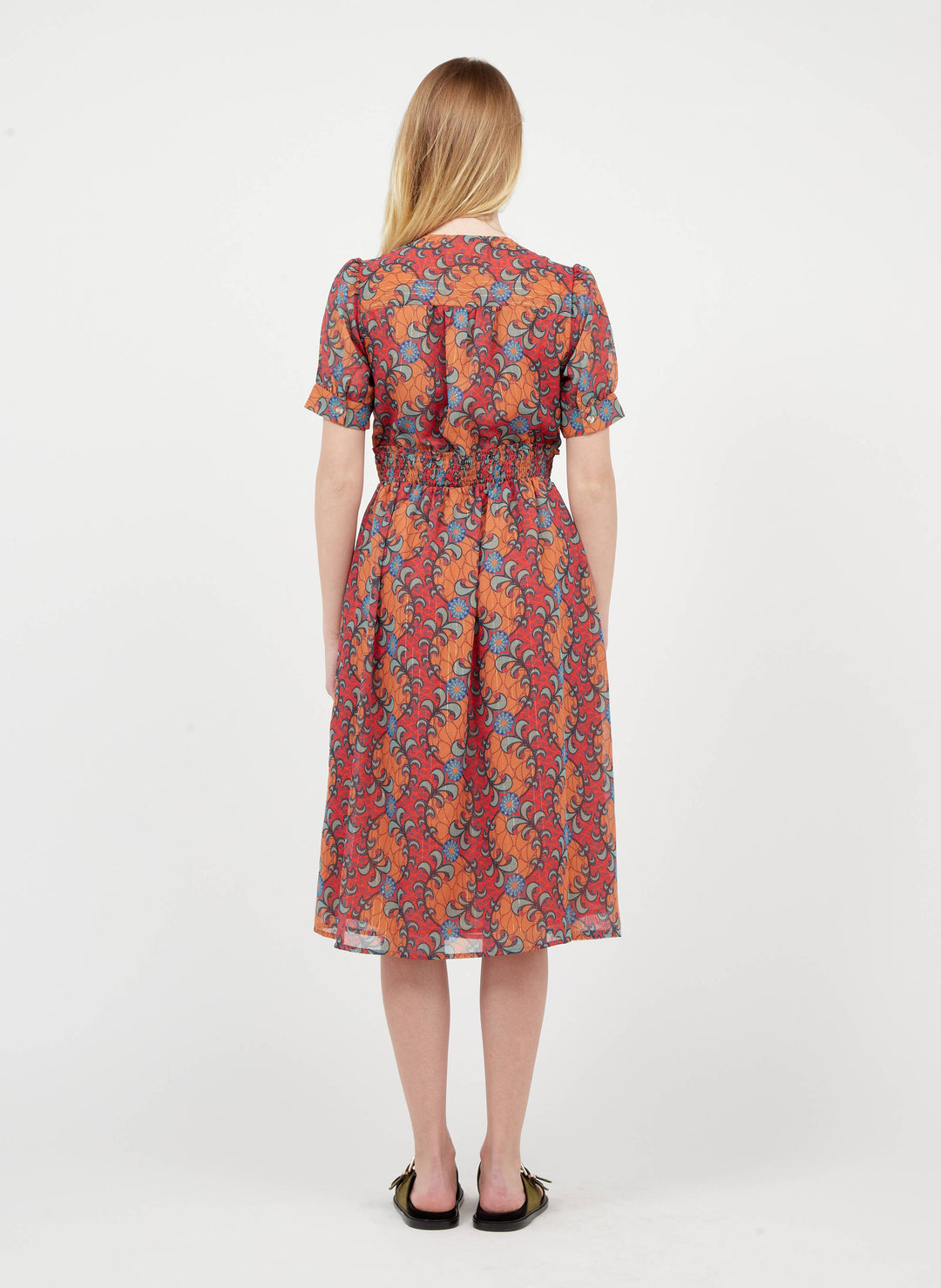 Orange Short Crepe V-Neck Dress With Floral Print | The Korner - Clearance
