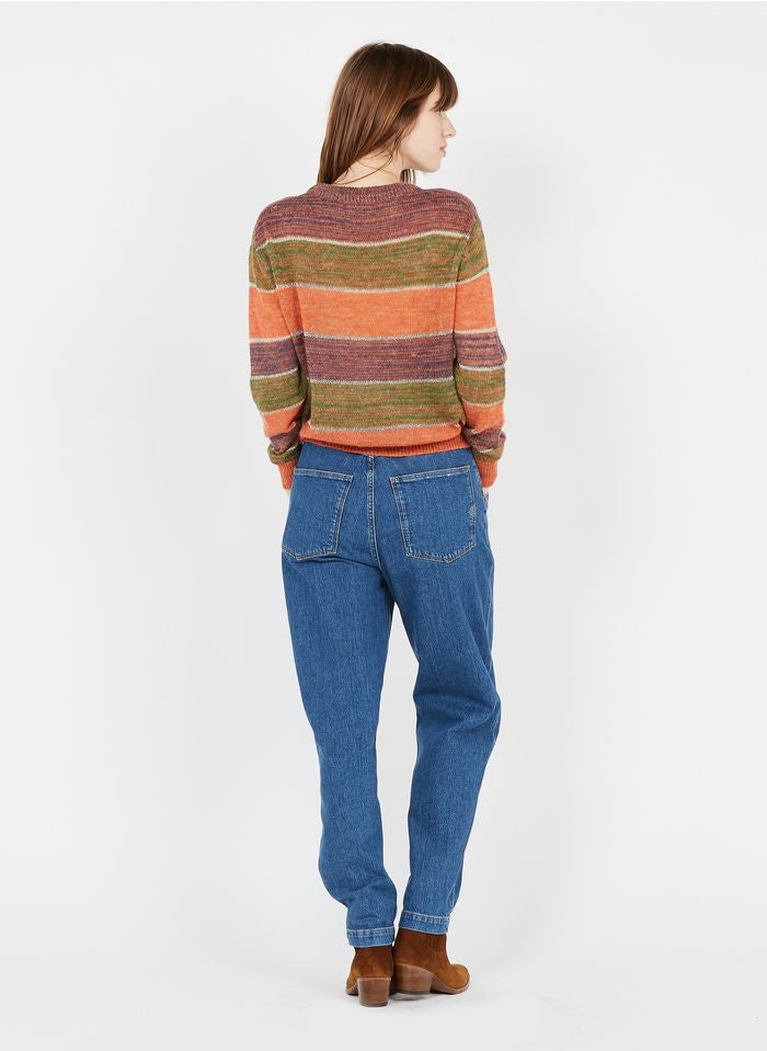 Pull en tricot à rayures - Brique/Vert/Orange | Le Korner - Liquidation