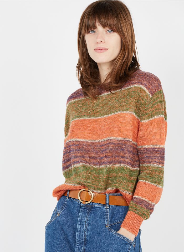 Stripe Knit Sweater - Brick/Green/Orange | The Korner - Clearance
