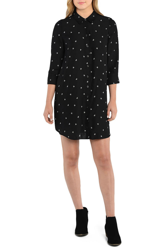 Mini Cacti Patterned Shirt Dress - Black combo - Women Tops & Tunics - By Kensie - Jolie Folie