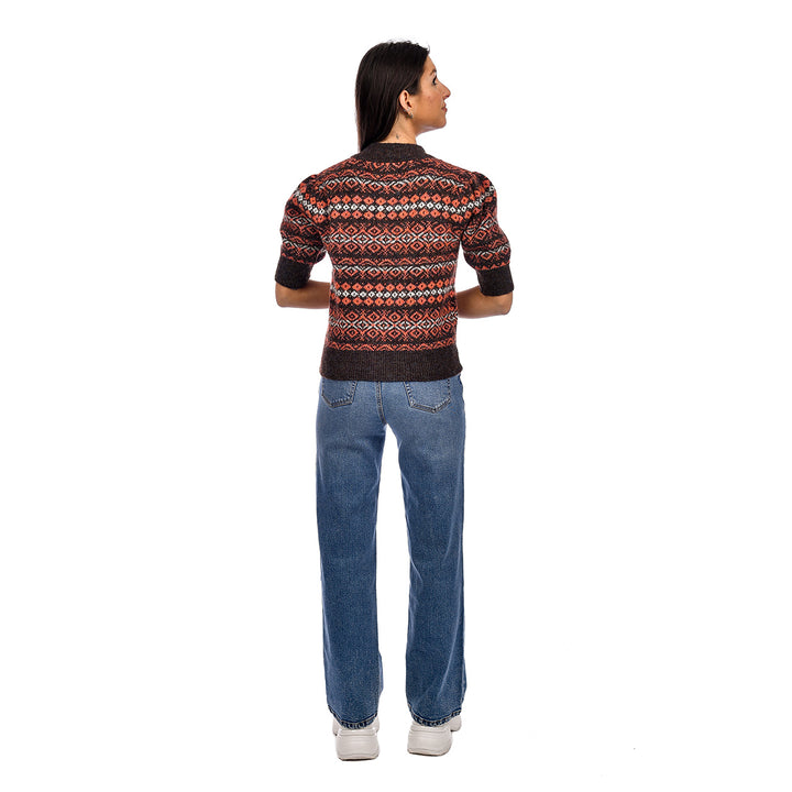 Giselle Fair Isle Short Sleeve Sweater - Brown Mix | RD Style - Clearance