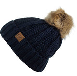 Solid Ribbed Beanie with Pompom - Navy | CC Beanie - Clearance