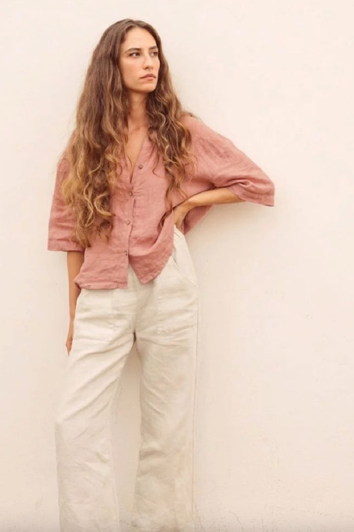 Oversize Linen Shirt - Pink | Indi & Cold - Clearance