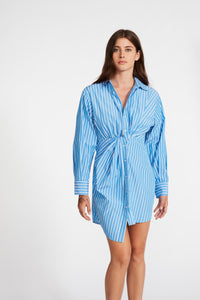Nadia Stripe Twist Front Long Sleeve Shirtdress - Blue | BB Dakota by Steve Madden - Clearance
