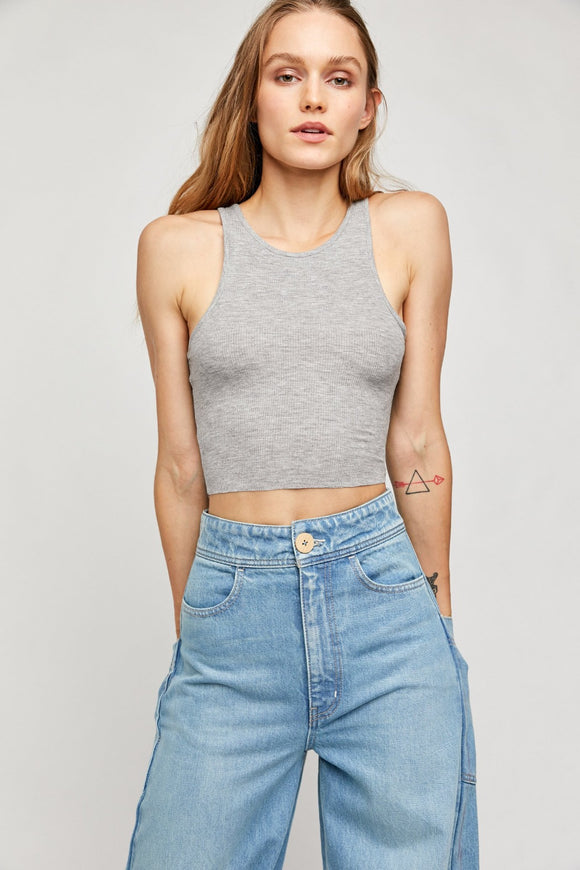 High Neck Ribbed Crop - Heather Grey | Free People - Clearance