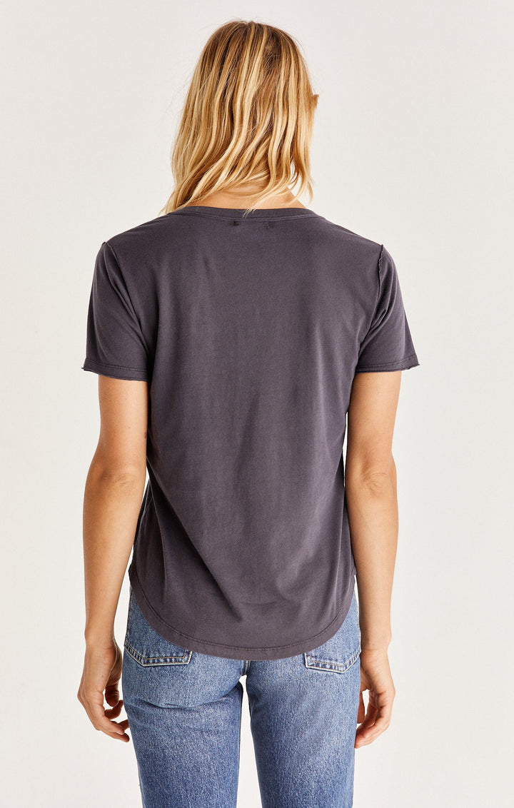 T-shirt col V en coton biologique - Noir délavé | Alimentation Z
