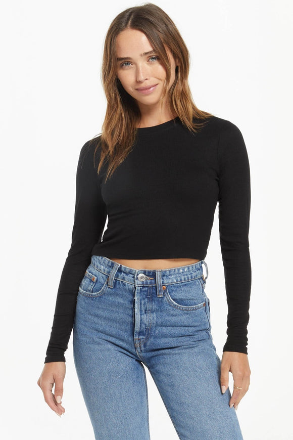Gelina Cropped Long Sleeve Top - Black | Z Supply - Clearance