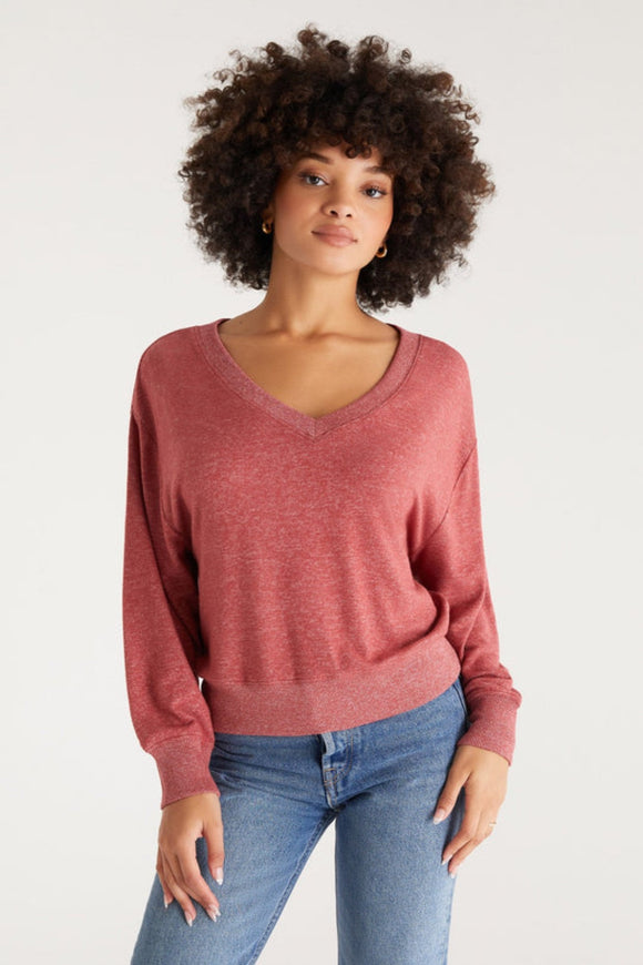 Francis Marled V-Neck Top - Rouge | Z Supply - Clearance