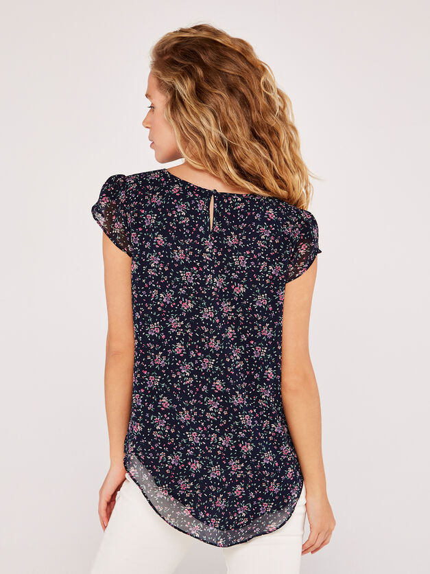 Floral Tulip Chiffon Top | Apricot - Clearance