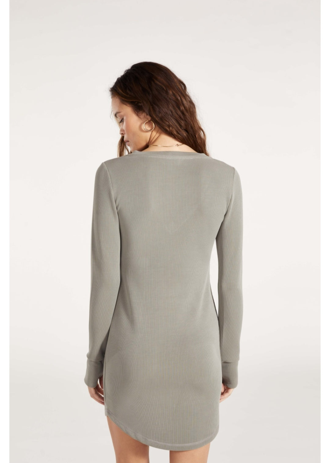V Specific Long Sleeve Bodycon Dress - Olive | BB Dakota - Clearance